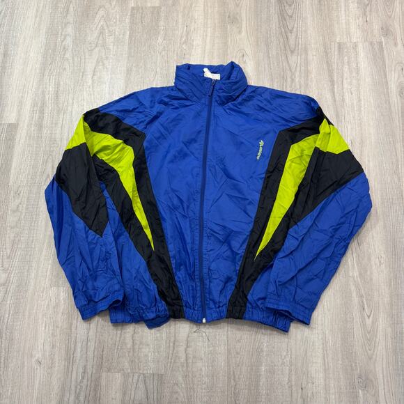 Vintage Adidas Windbreaker Jacket Mens Large Blue Green 90s Full Zip Track 1990s - Picture 1 of 9